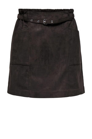 suede korte rok donkerbruin