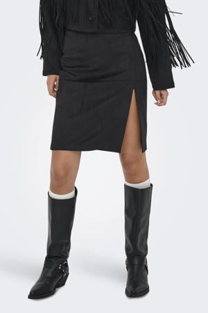 suede midi rok zwart