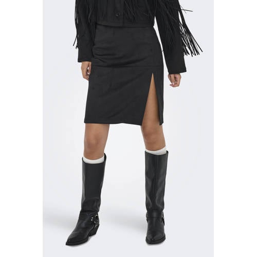 ONLY suede midi rok zwart afbeelding