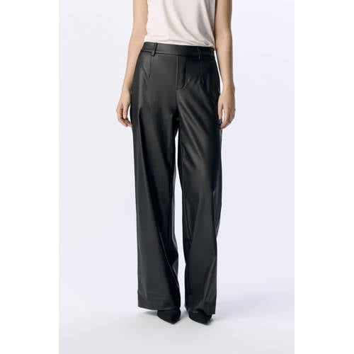 OBJECT imitatieleren wide leg regular waist casual broek zwart afbeelding