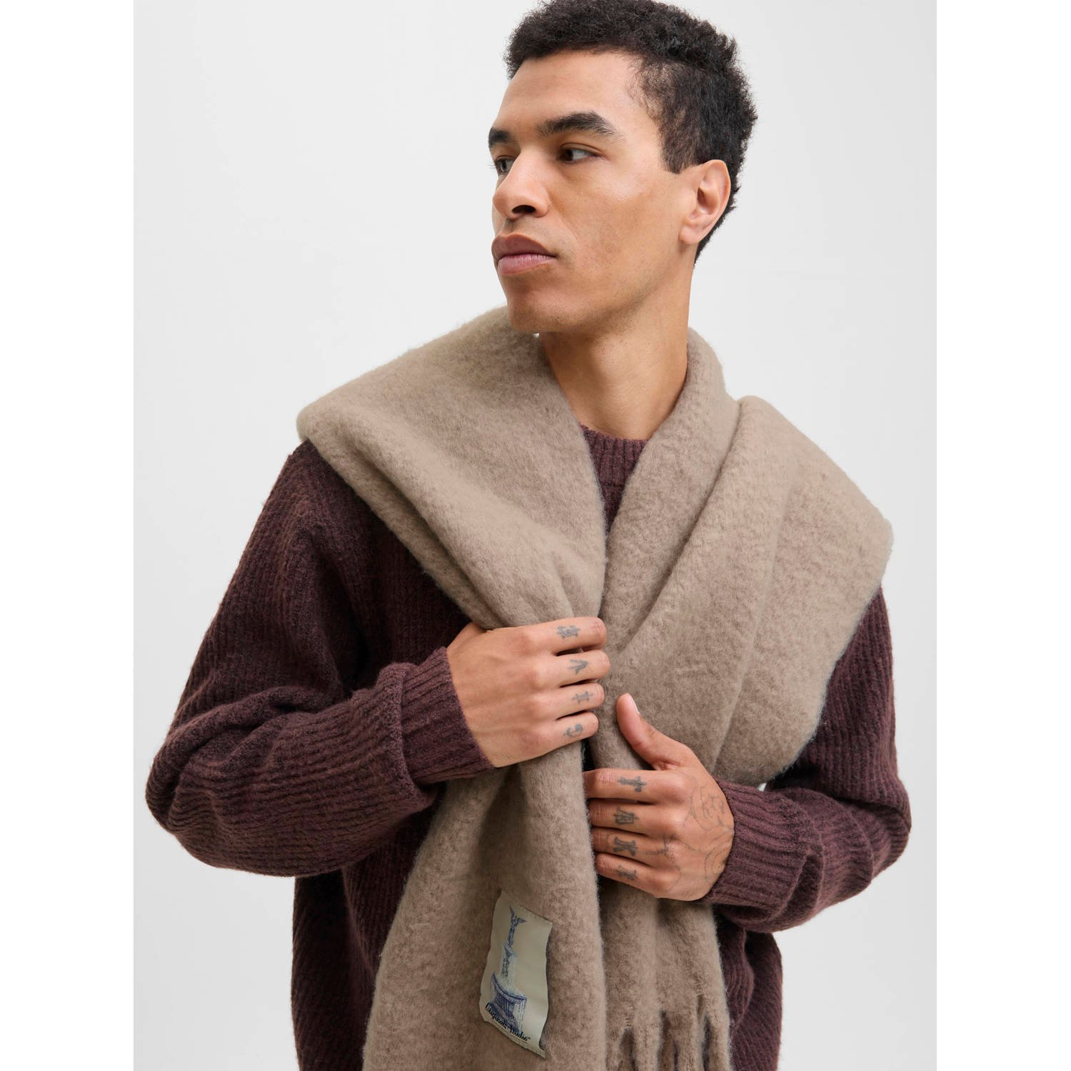 JACK & JONES sjaal met franjes JACNORREBRO bruin