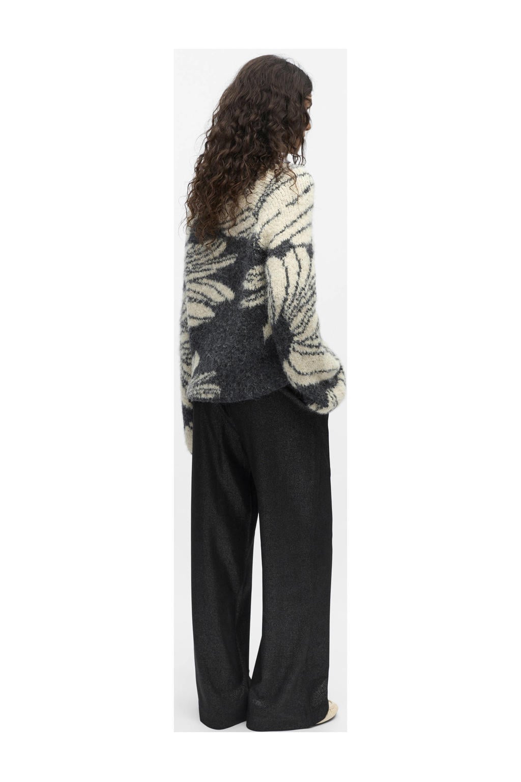 Grijze dames OBJECT gebreide trui van polyester met lange mouwen en ronde hals