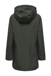 thumbnail: Donkergroene dames ONLY parka van polyester met effen, lange mouwen, capuchon en rits- en knoopsluiting
