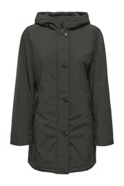 thumbnail: Donkergroene dames ONLY parka van polyester met effen, lange mouwen, capuchon en rits- en knoopsluiting