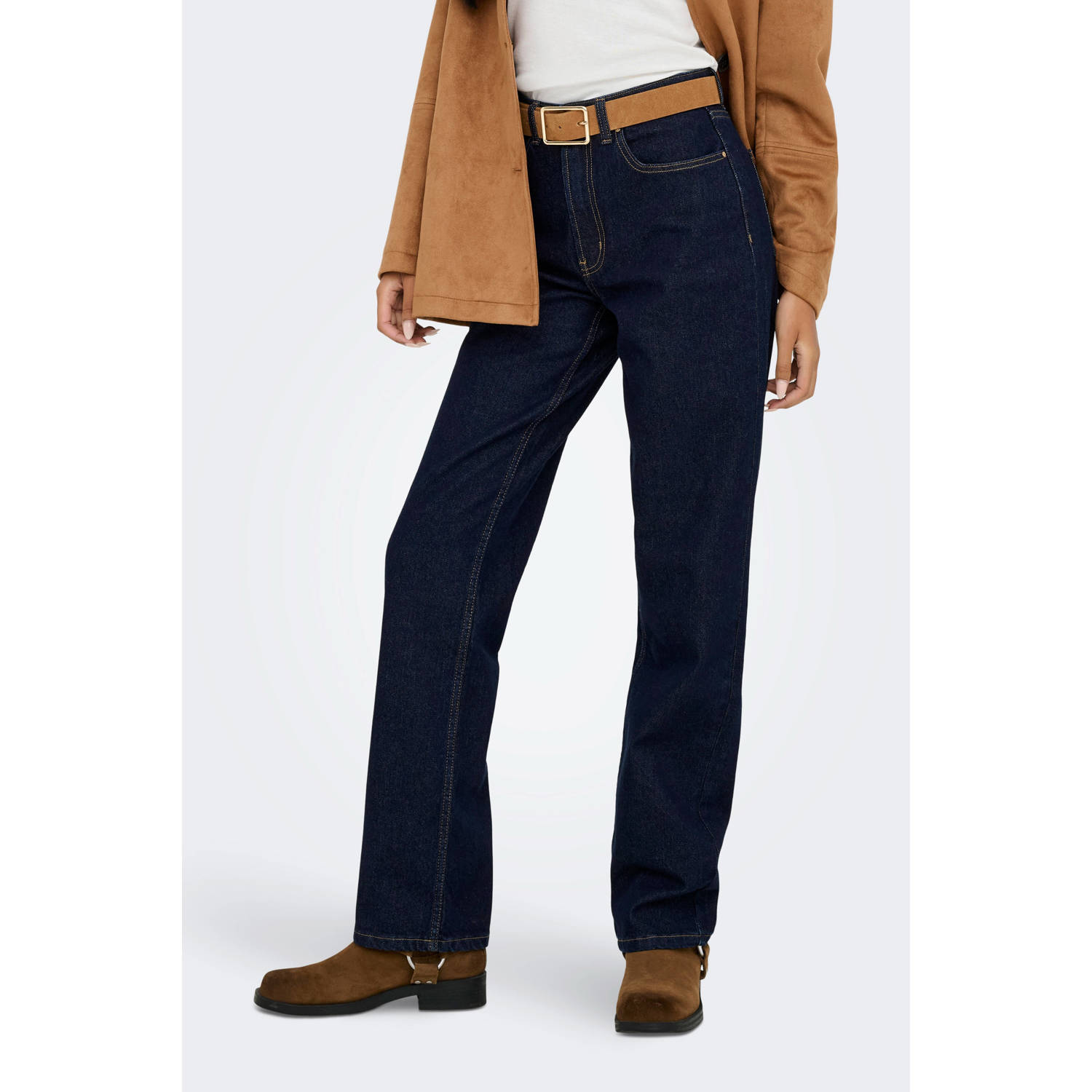 ONLY high waist straight leg jeans dark blue denim