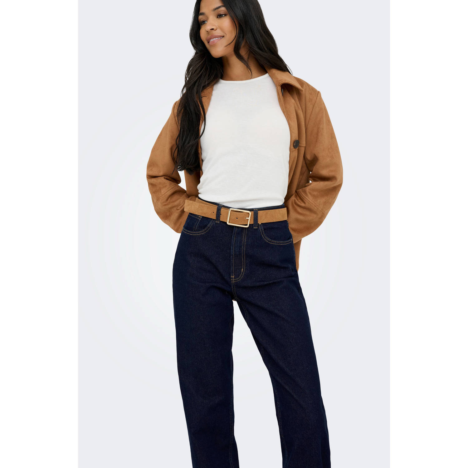 ONLY high waist straight leg jeans dark blue denim