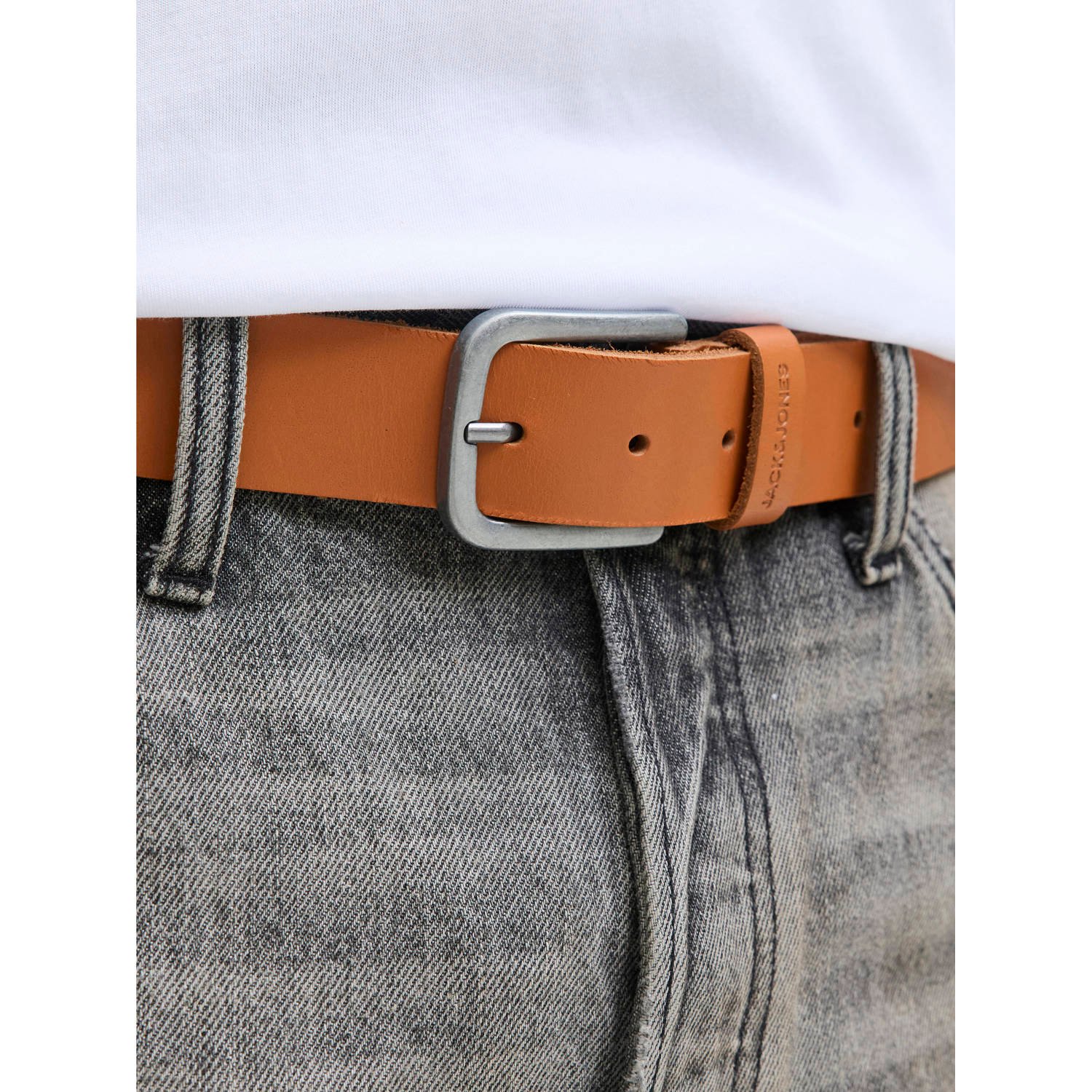 JACK & JONES leren riem JACPIMP cognac