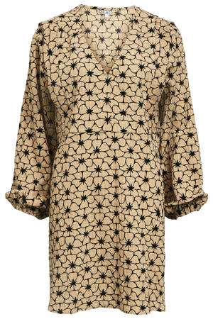 gebloemde korte jurk beige