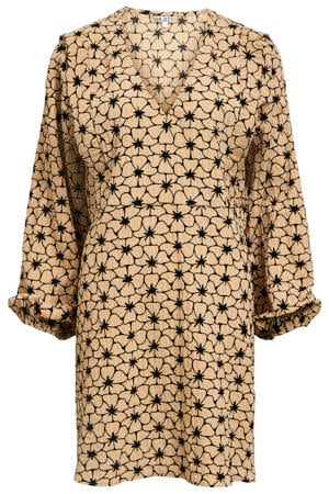 gebloemde korte jurk beige