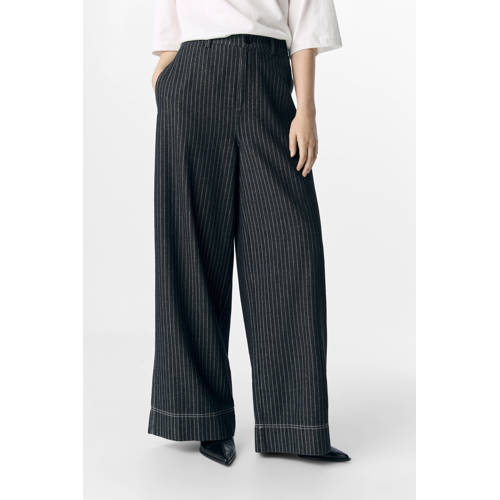 OBJECT wide leg regular waist casual broek met krijtstreep zwart afbeelding