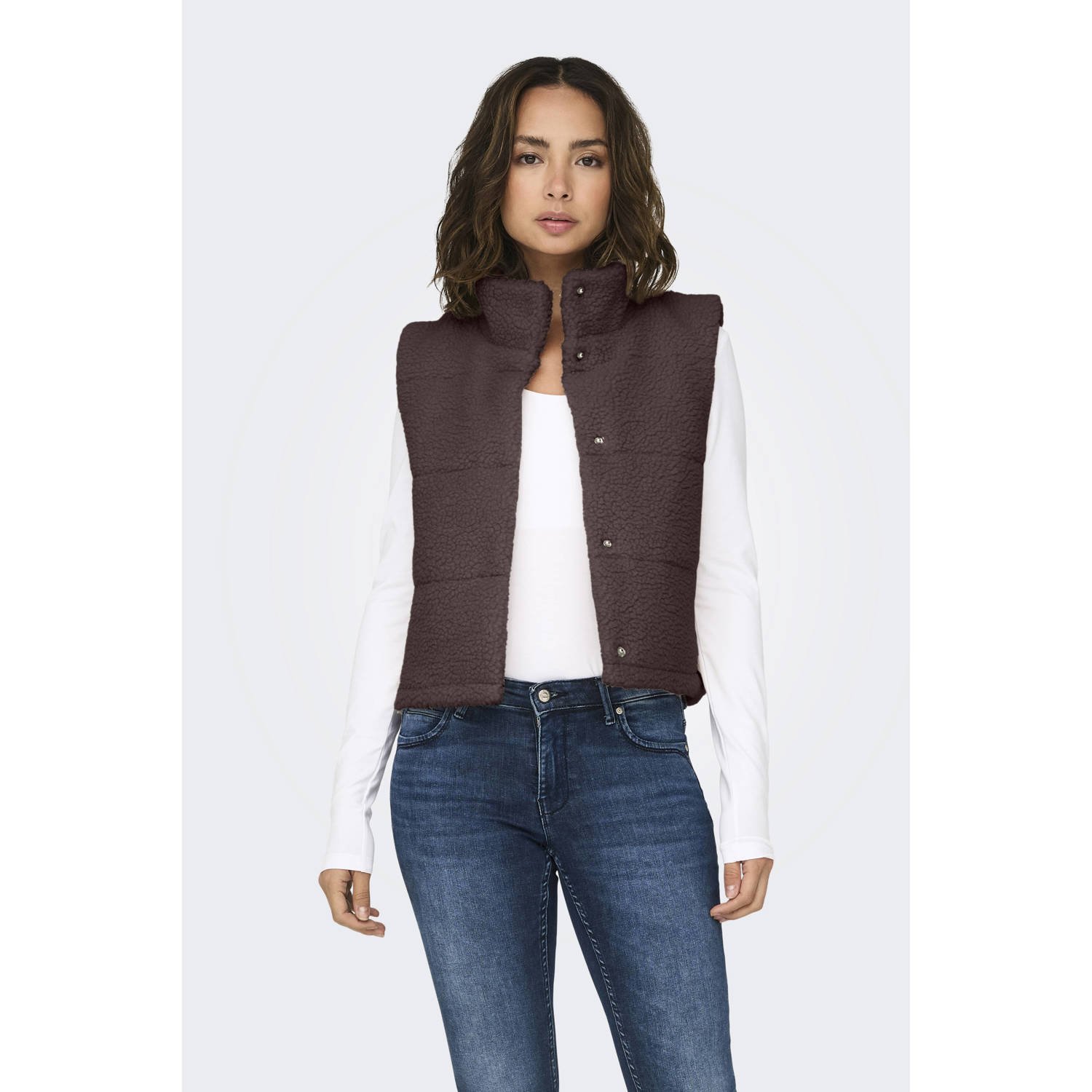 ONLY teddy gilet donkerbruin