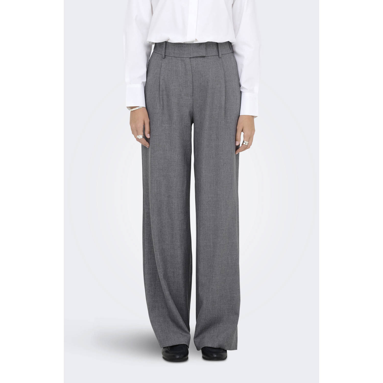 ONLY straight high waist pantalon grijs melange