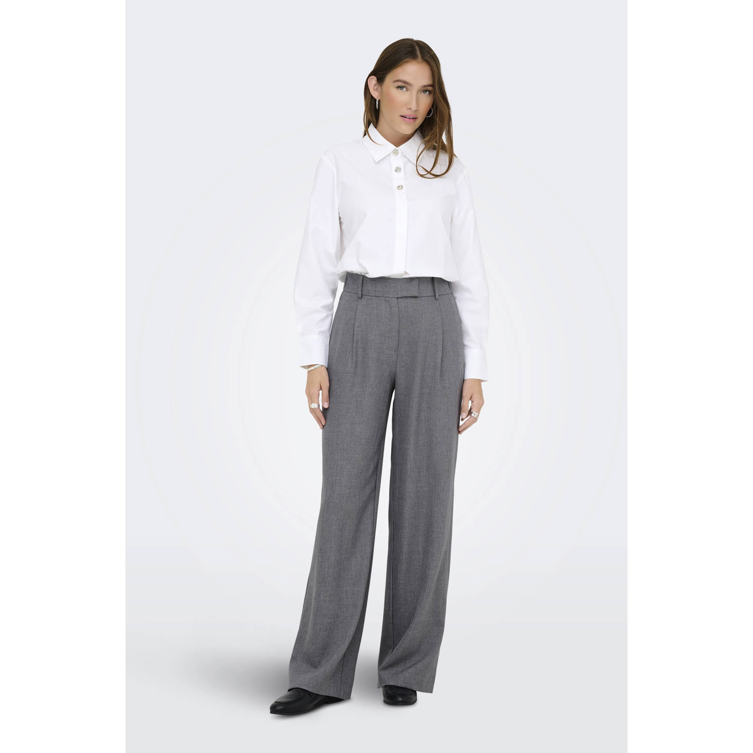 ONLY straight high waist pantalon grijs melange