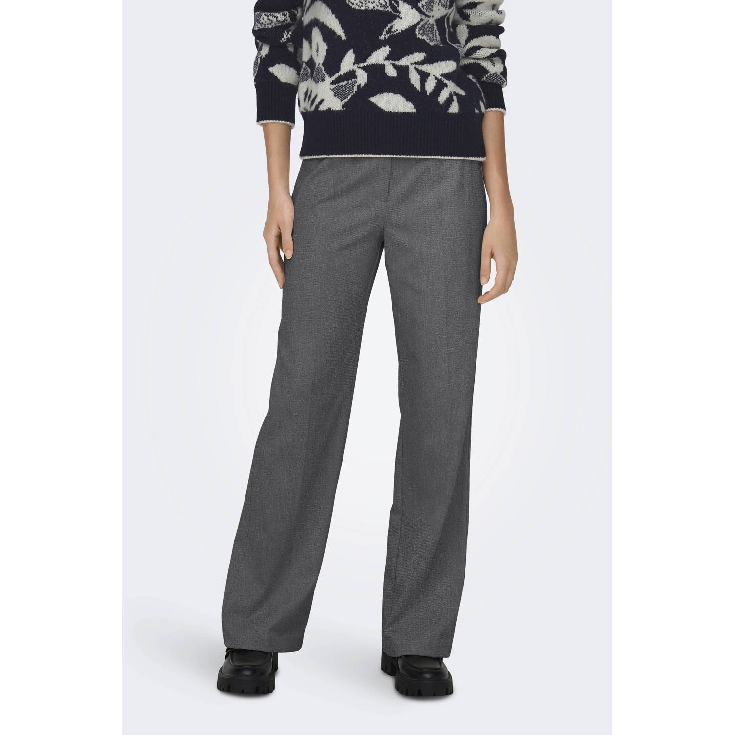 ONLY wide leg high waist pantalon grijs melange