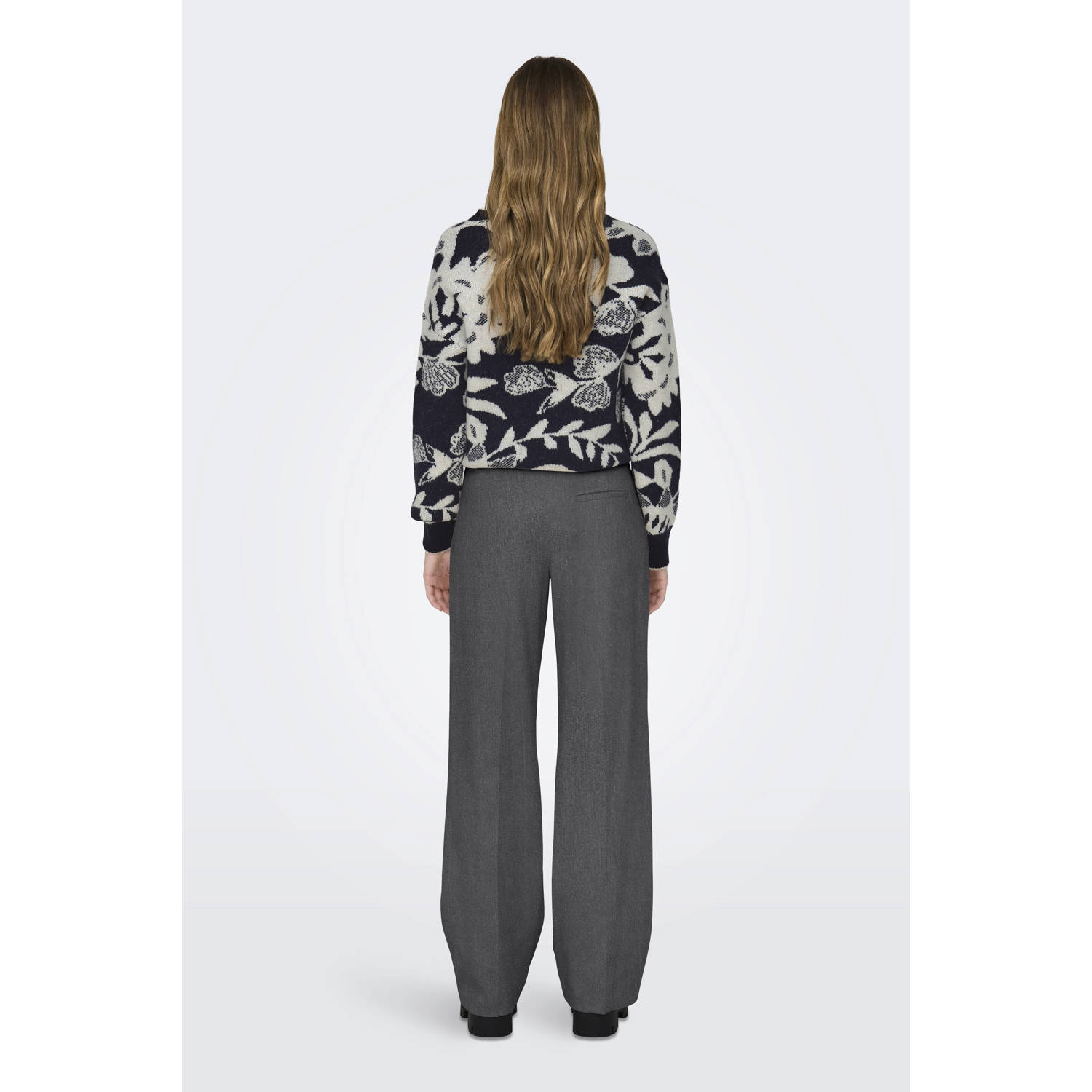 ONLY wide leg high waist pantalon grijs melange