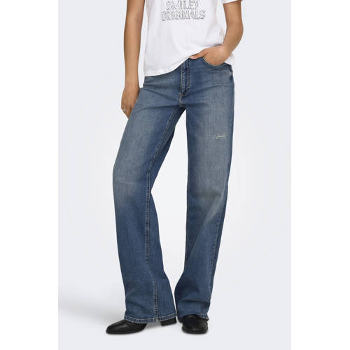 ONLY high waist wide leg jeans medium blue denim afbeelding