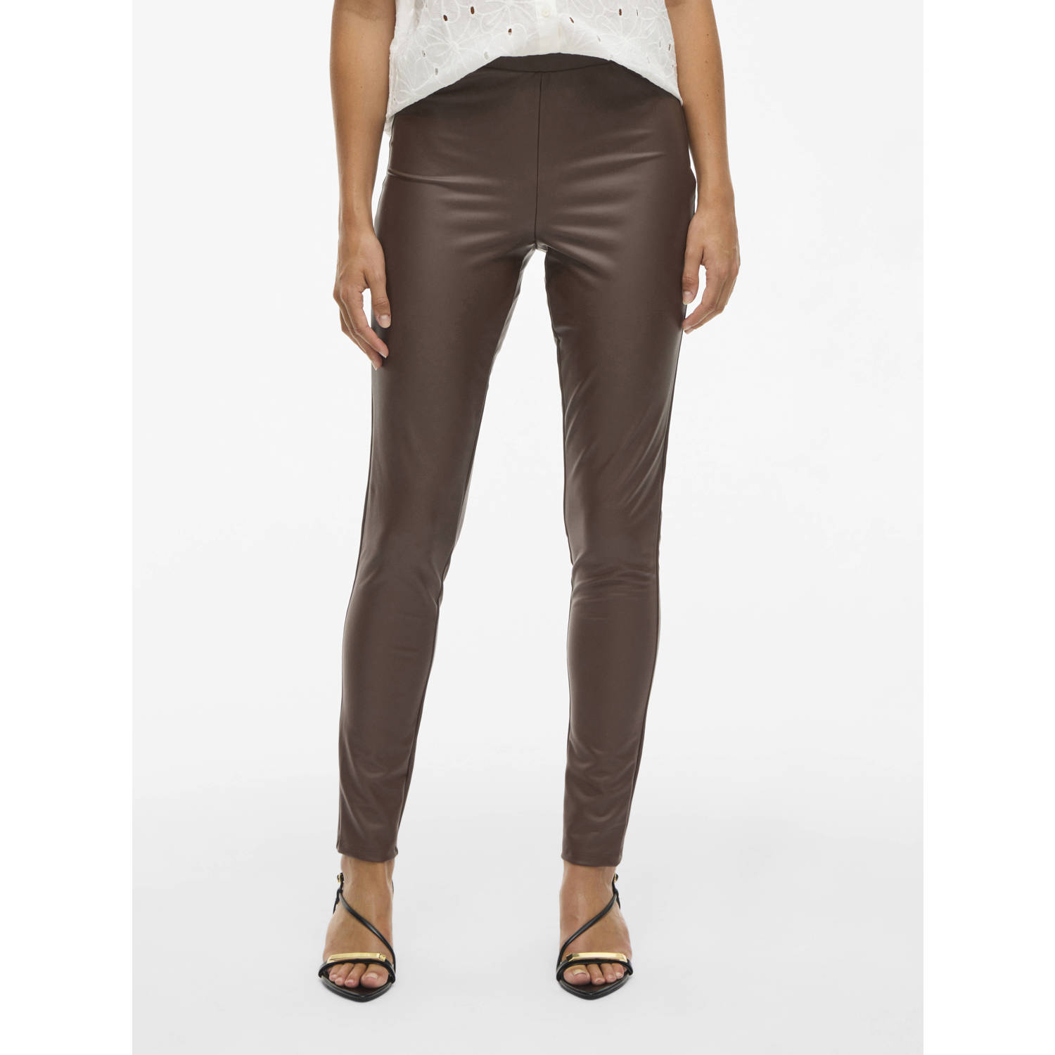 VILA imitatieleren skinny high waist legging bruin