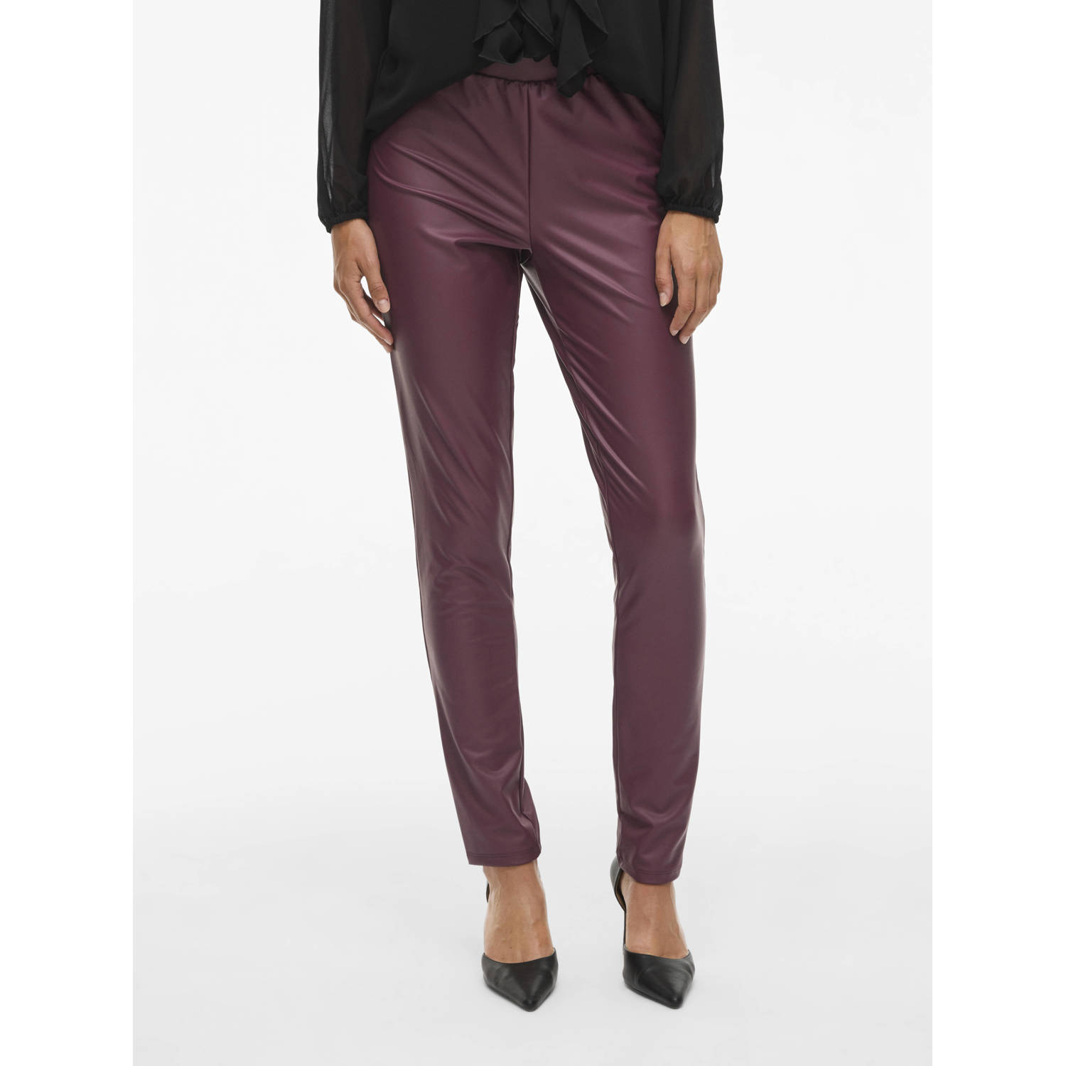 VILA imitatieleren skinny high waist legging donkerrood