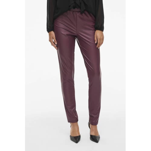 VILA imitatieleren skinny high waist legging donkerrood afbeelding