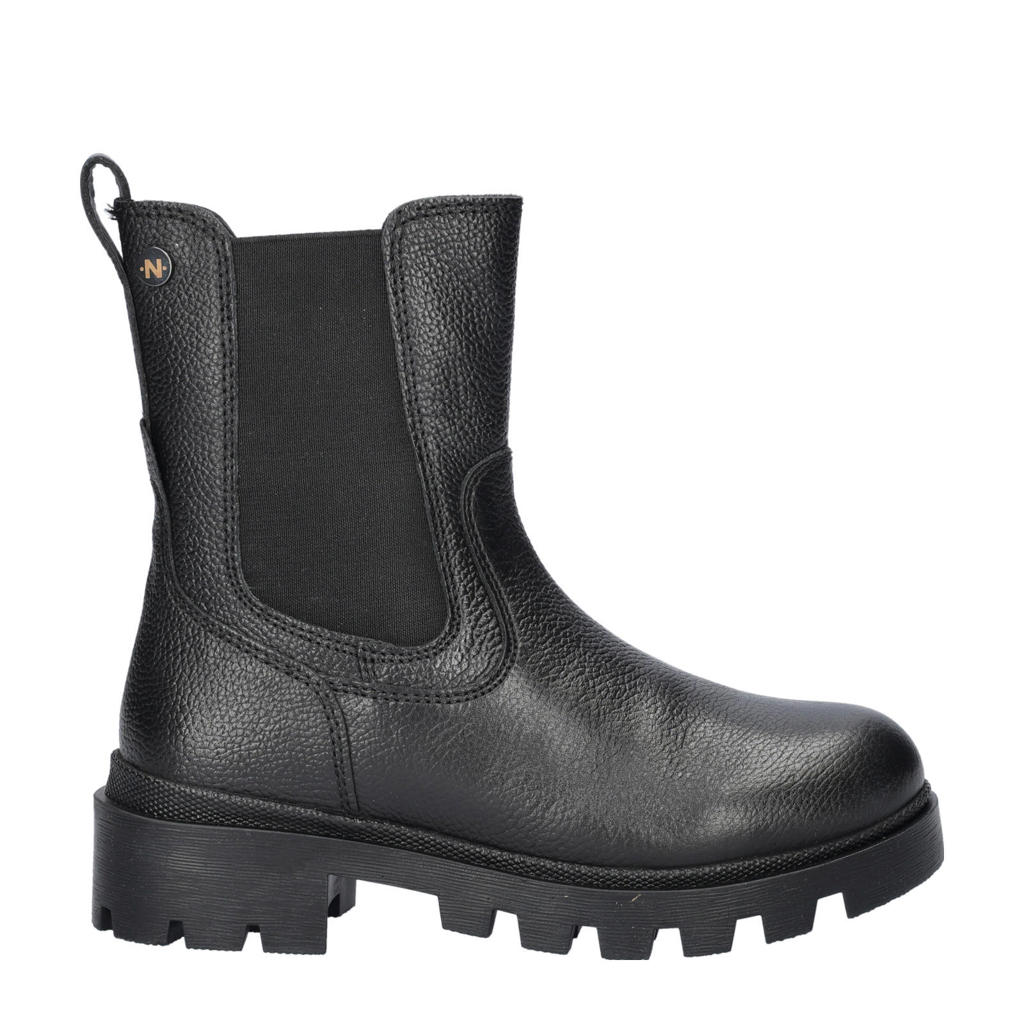 Zwarte meisjes Nelson Kids chunky leren chelsea boots met ritssluiting