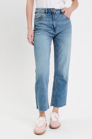 high waist straight leg jeans medium blue