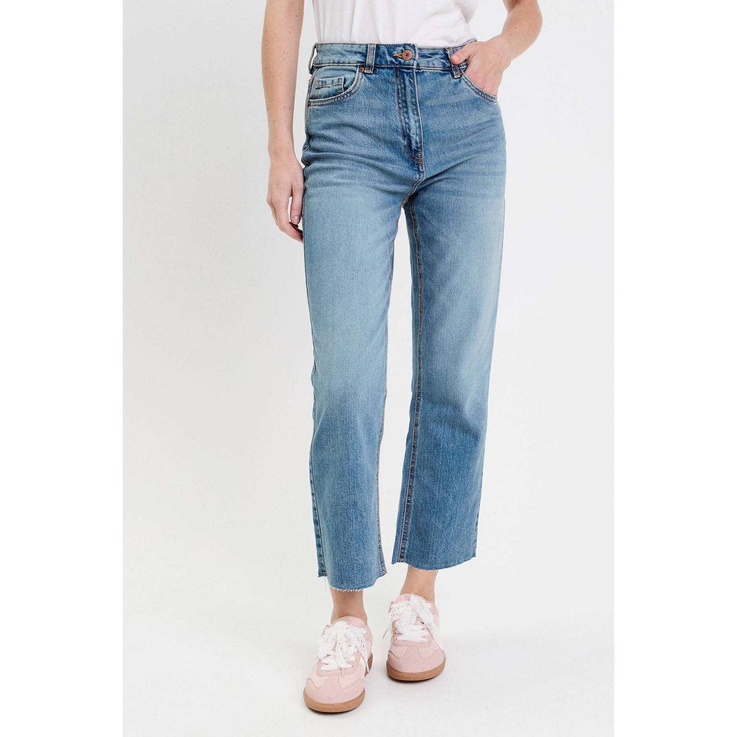 Cache high waist straight leg jeans medium blue