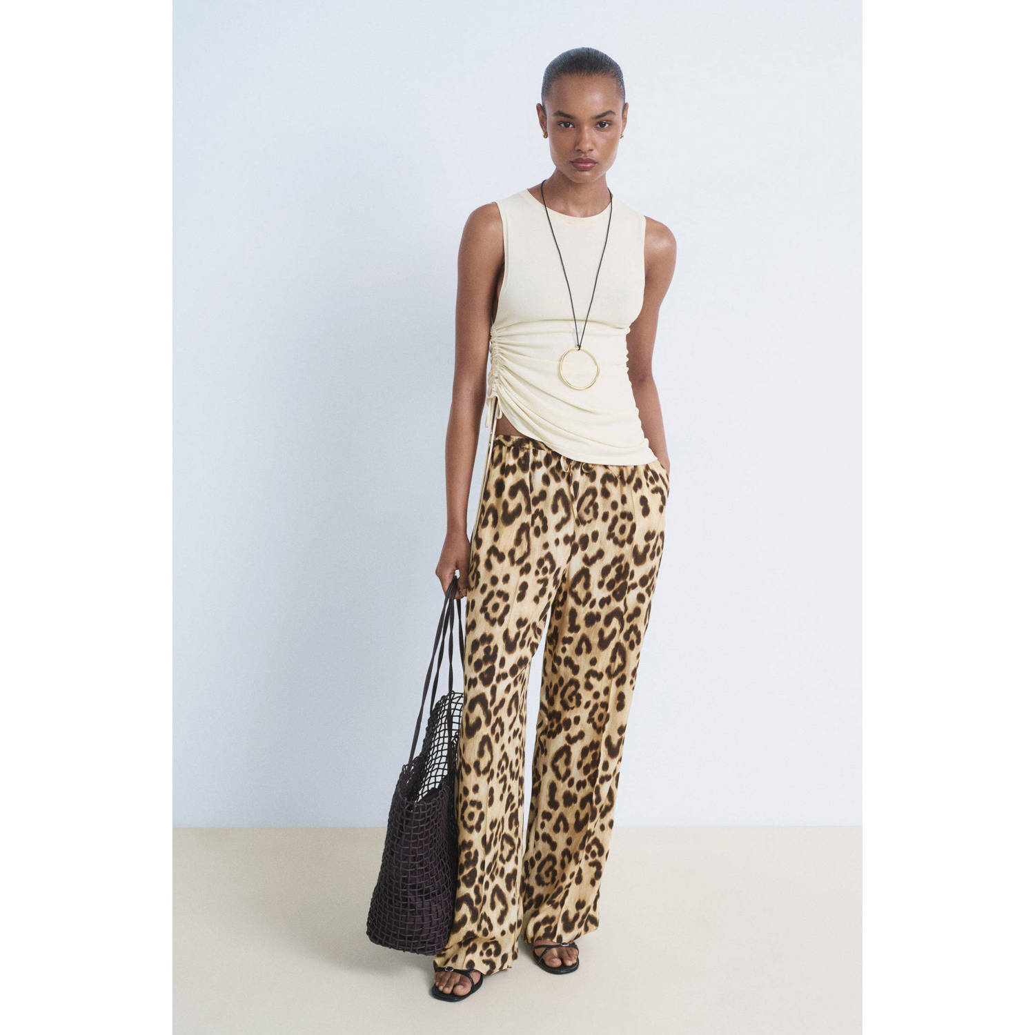Mango high waist broek beige