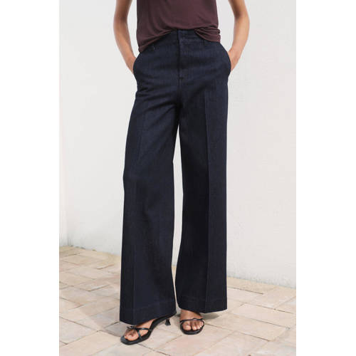 Mango denim wide leg high waist broek dark blue denim afbeelding