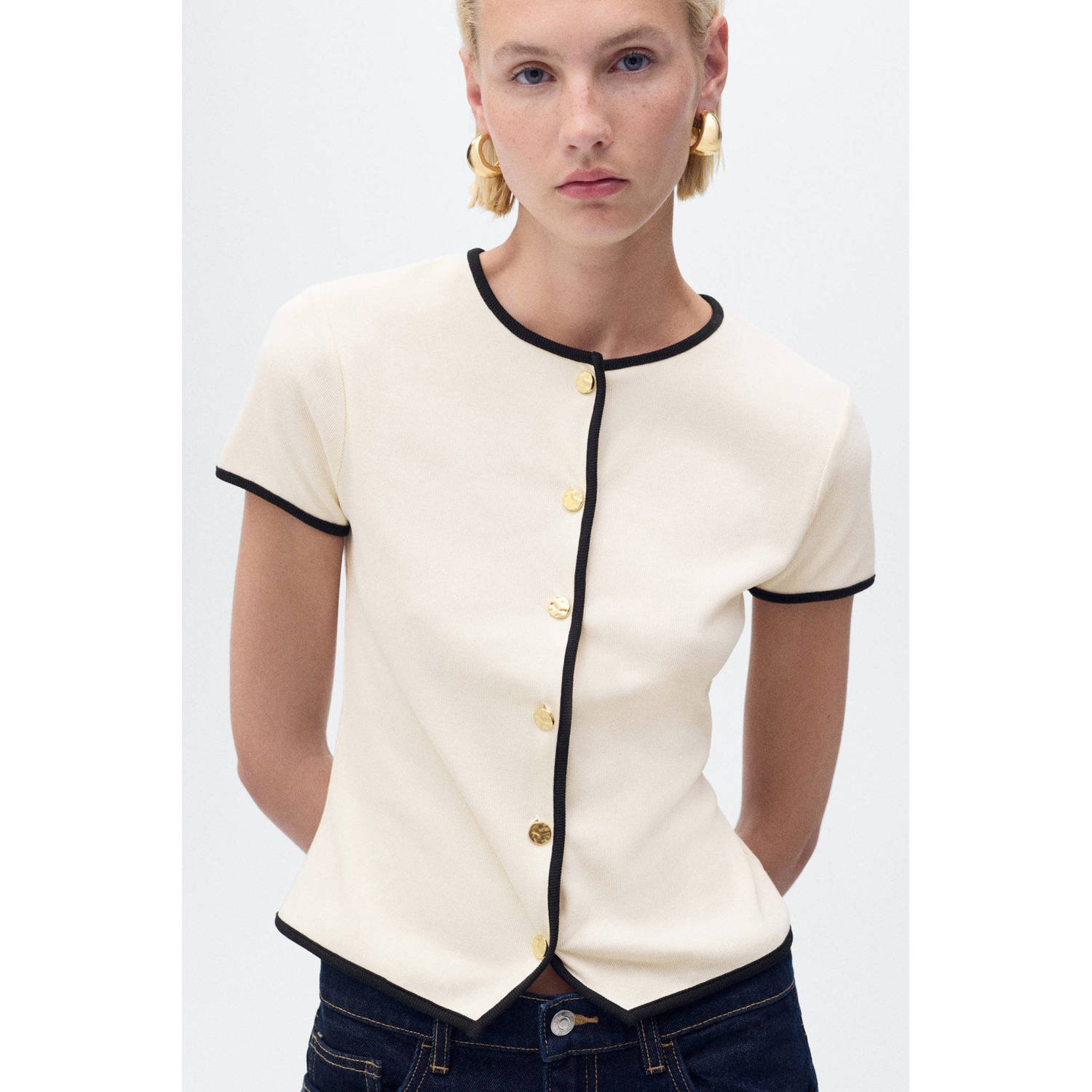 Mango gebreid vest ecru