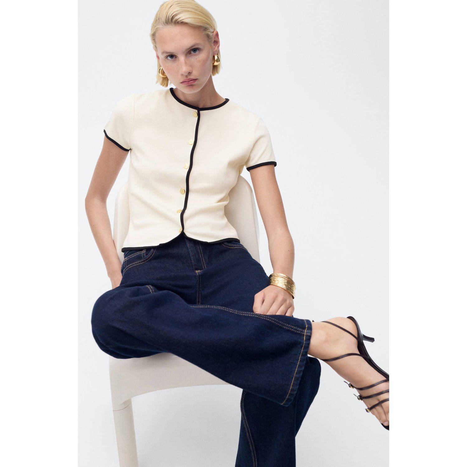 Mango gebreid vest ecru