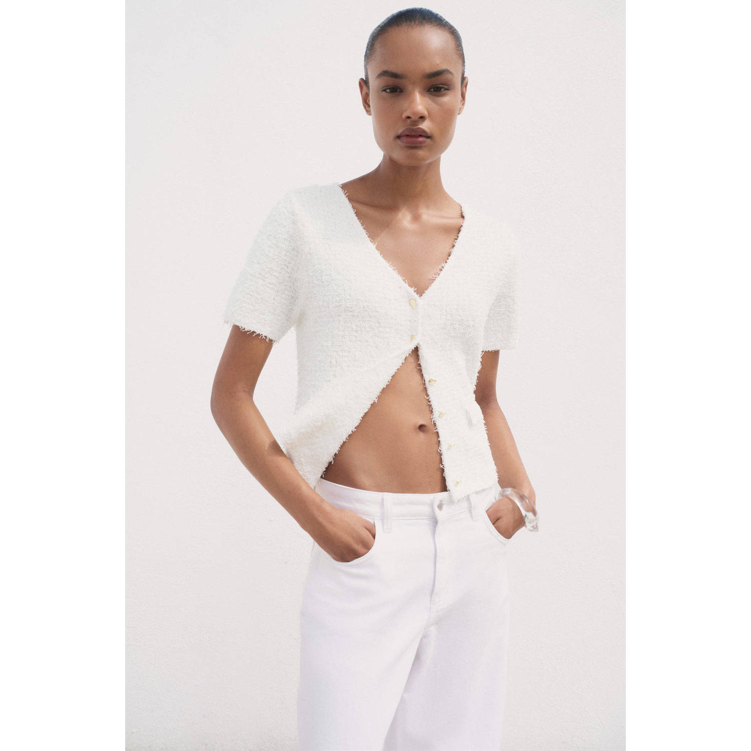 Mango gebreid vest wit