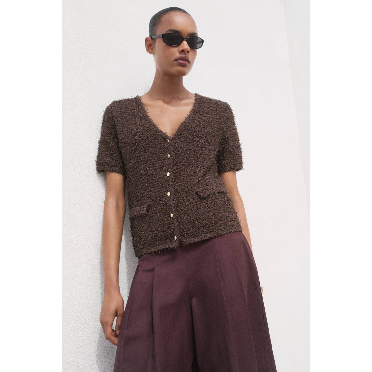 Mango gebreid vest bruin