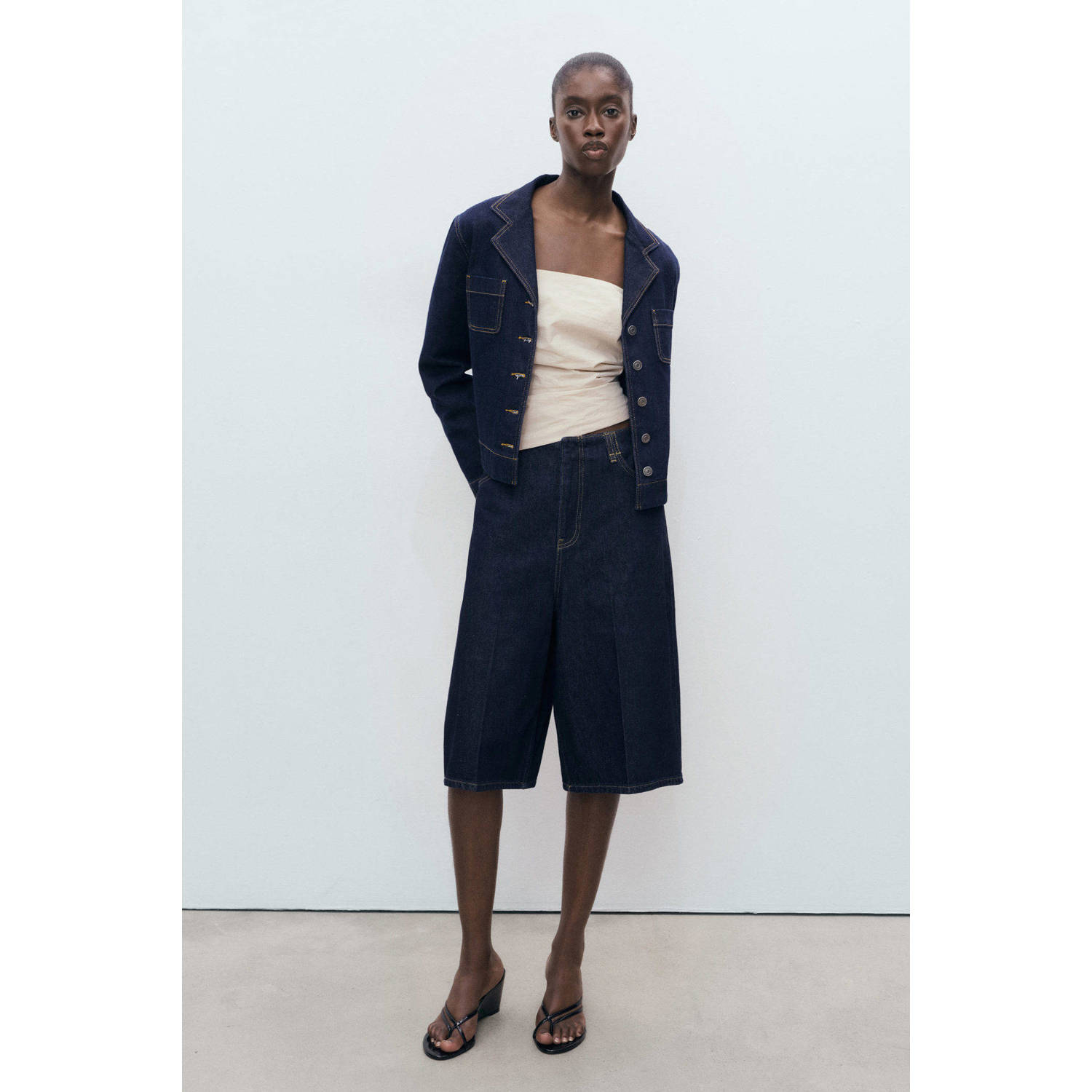 Mango denim straight high waist jort donkerblauw