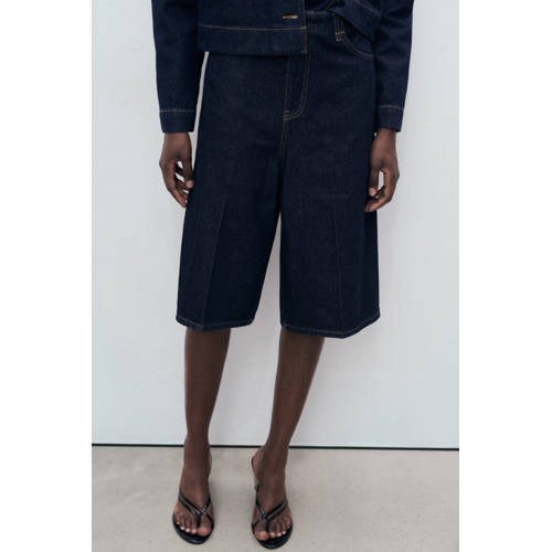 Mango denim straight high waist jort donkerblauw afbeelding