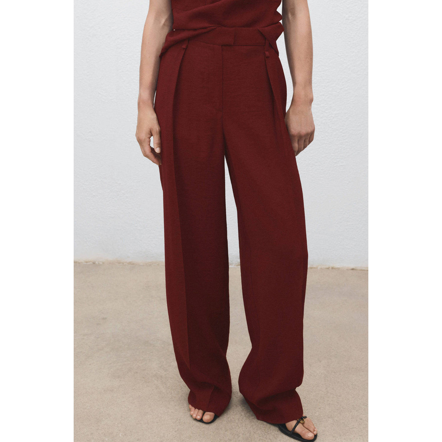 Mango straight high waist pantalon donkerrood