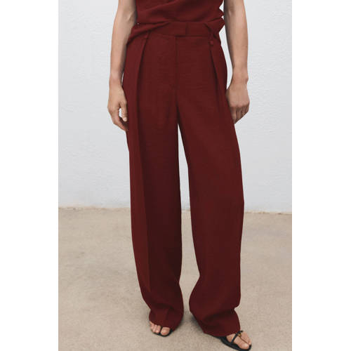 Mango straight high waist pantalon donkerrood afbeelding