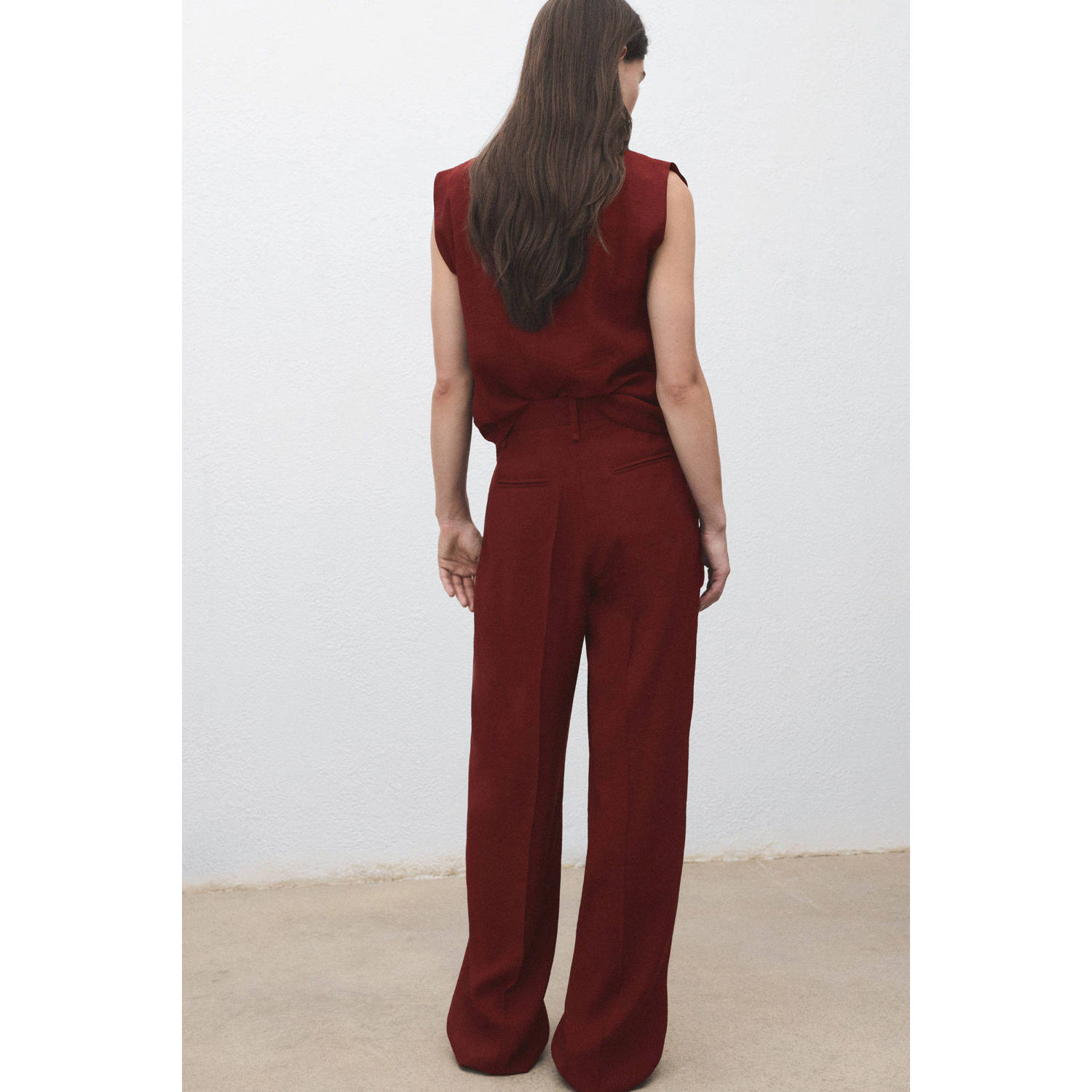 Mango straight high waist pantalon donkerrood
