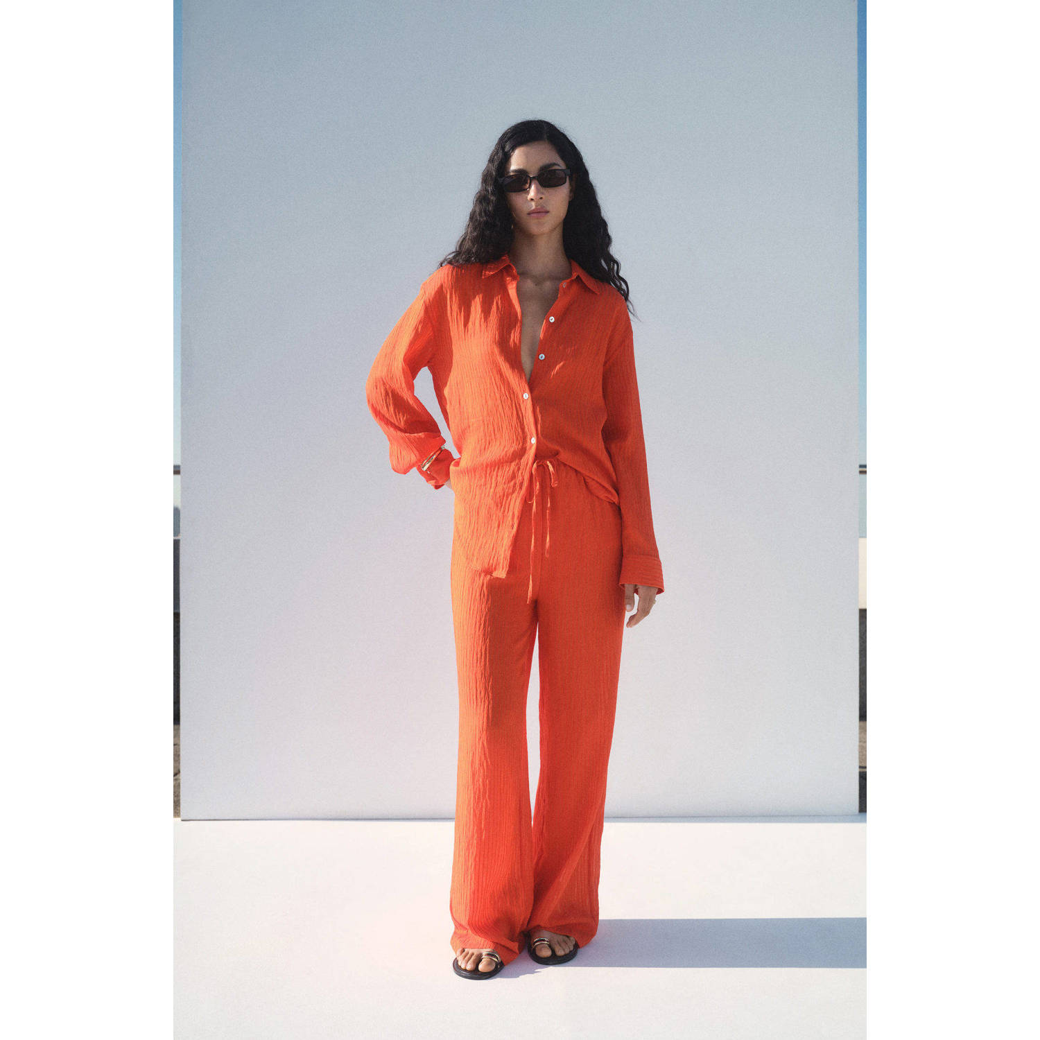 Mango straight high waist broek oranje