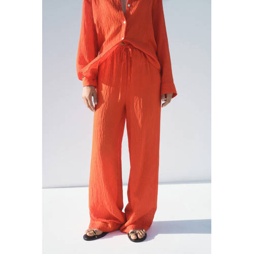 Mango straight high waist broek oranje afbeelding