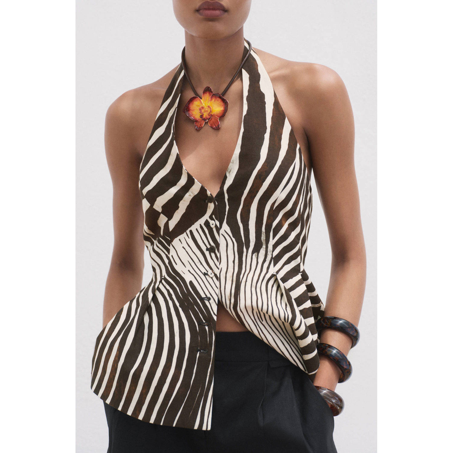 Mango linnen gilet bruin