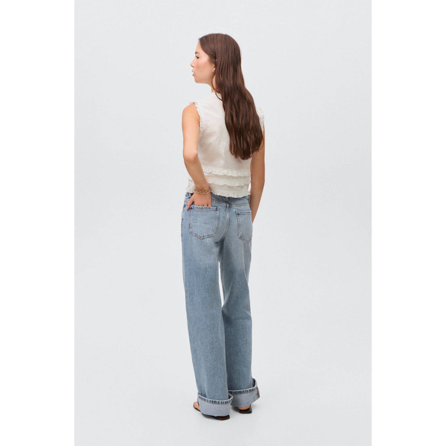 MANGO TEEN wide leg jeans medium blue denim