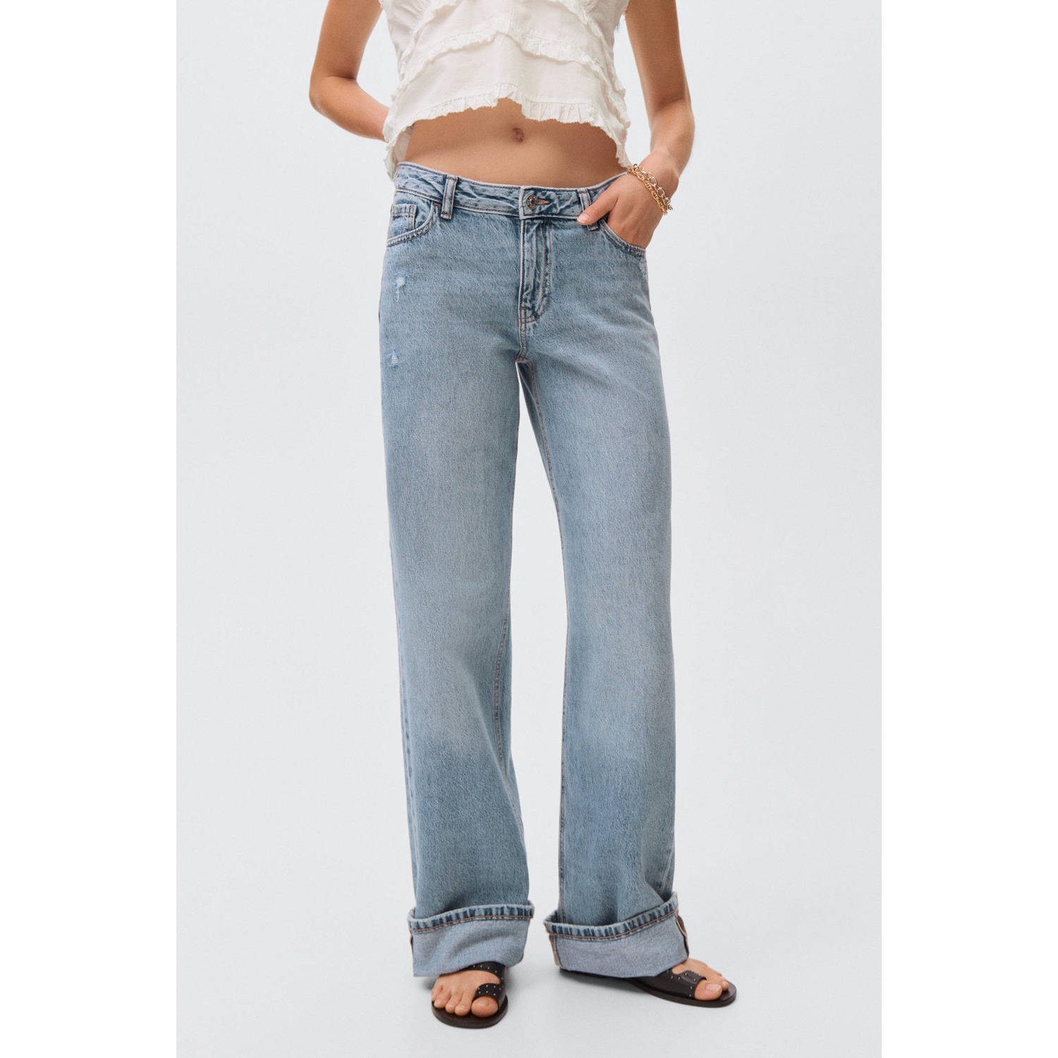 MANGO TEEN wide leg jeans medium blue denim