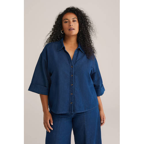 WE Fashion Curve blouse curve dark blue denim afbeelding
