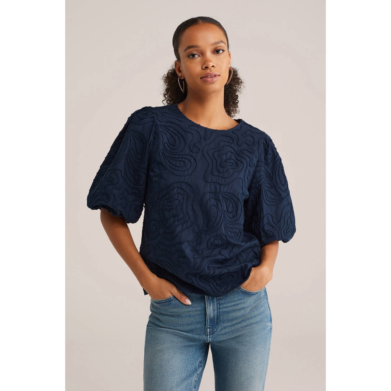 WE Fashion blousetop donkerblauw