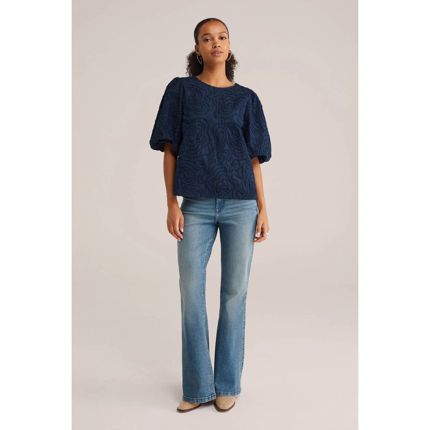 WE Fashion blousetop donkerblauw