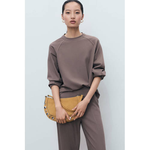 Mango wide leg regular waist broek bruin afbeelding