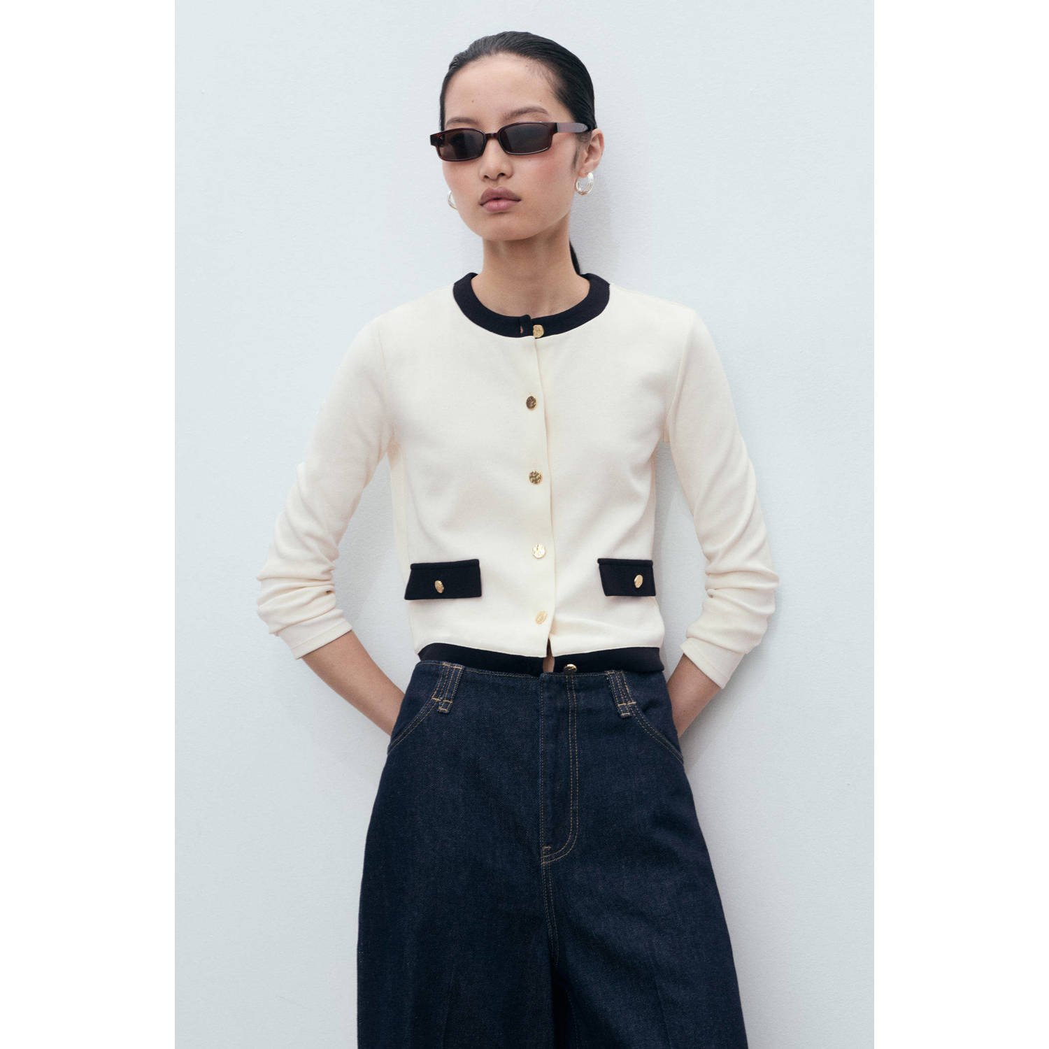 Mango gebreid vest ecru