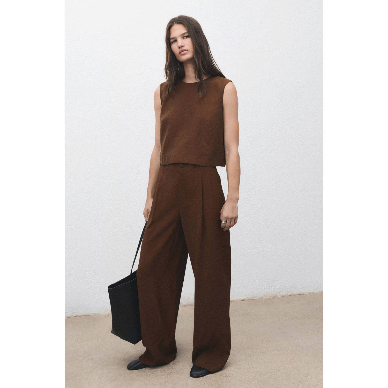Mango straight regular waist casual broek bruin