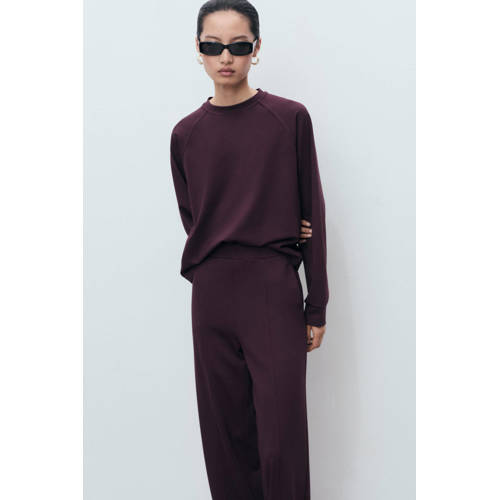 Mango wide leg regular waist broek donkerrood afbeelding