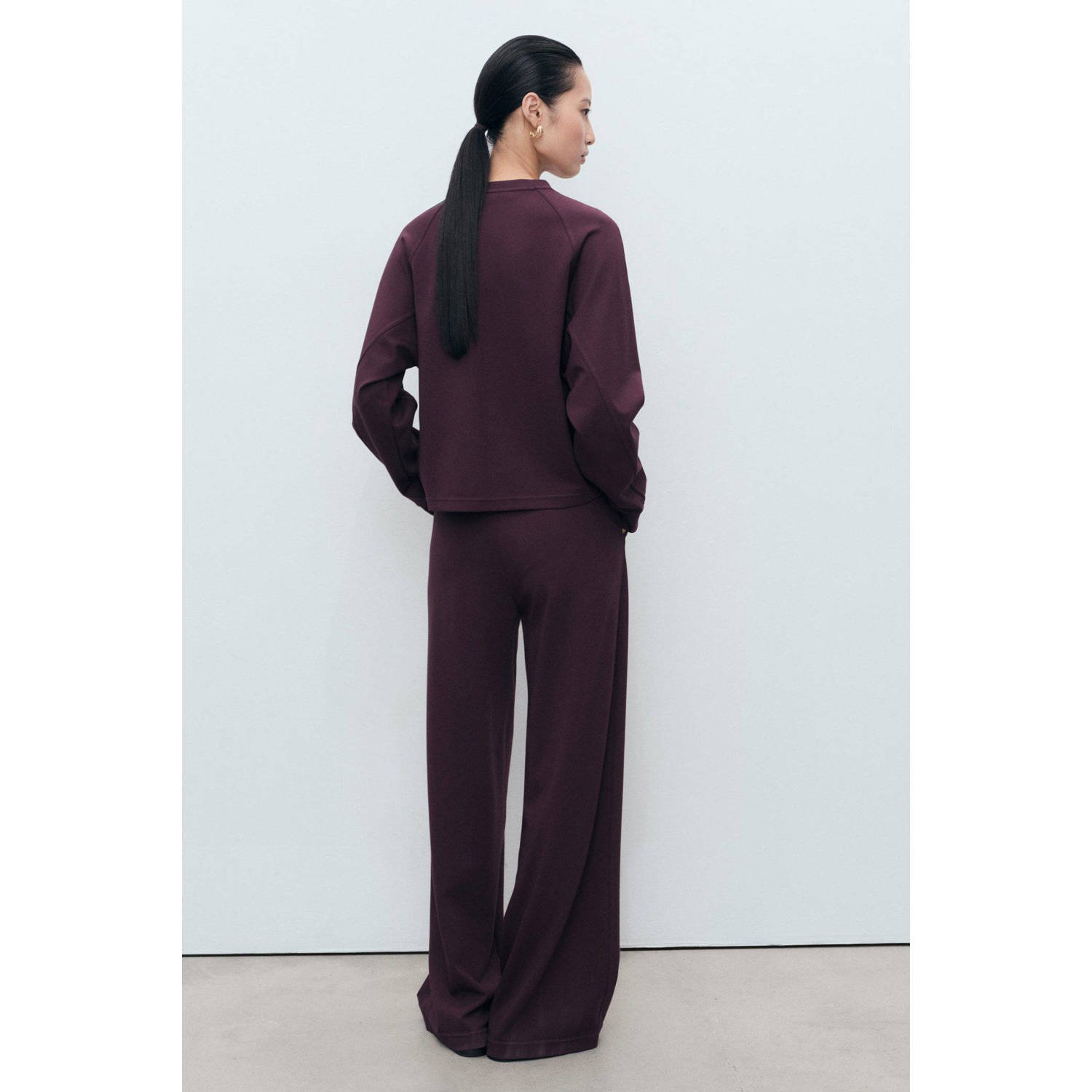 Mango wide leg regular waist broek donkerrood